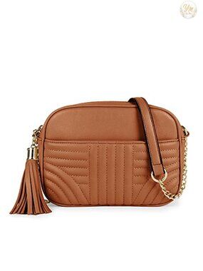 Quilted Crossbody Bag Vegan Leather Camera Bag Tassel Medium Shoulder Purse
